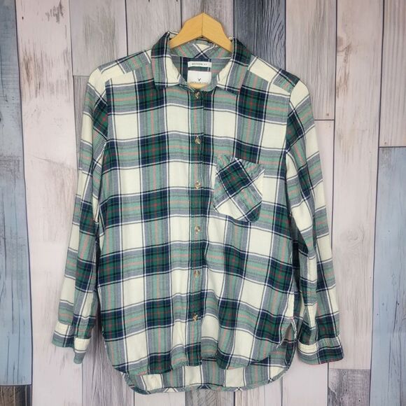 American Eagle Boyfriend Fit Green Red Plaid Long Sleeve Button Down Shirt Med - Picture 4 of 8